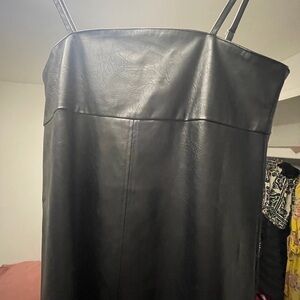 Luckybrand Black Faux Leather Strap Dress apron/babydoll size 6